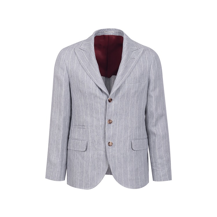 Light Gray Striped Linen Men&#039;s Suit Jacket