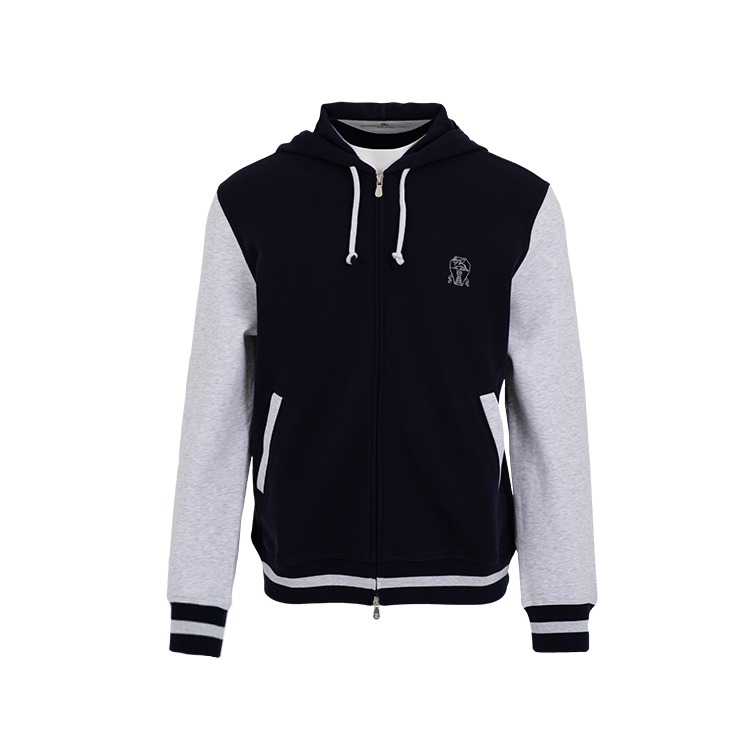 Logo-embroidered cotton hooded zip-up
