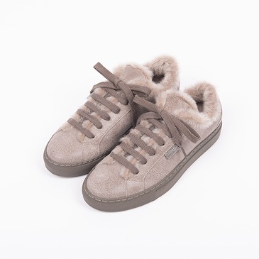 Gray Fur Leather Sneakers