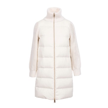 Padded Down Coat With Cashmere Sleeve_White
