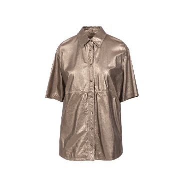 Gold Metallic Short Sleeve Snap Front Leather Shirt