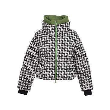 Quilted Down Jacket With Houndstooth Print_Green