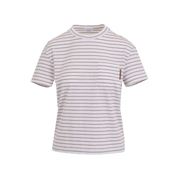 [Brunello Cucinelli] Striped Crew Neck Short Sleeve T-Shirt
